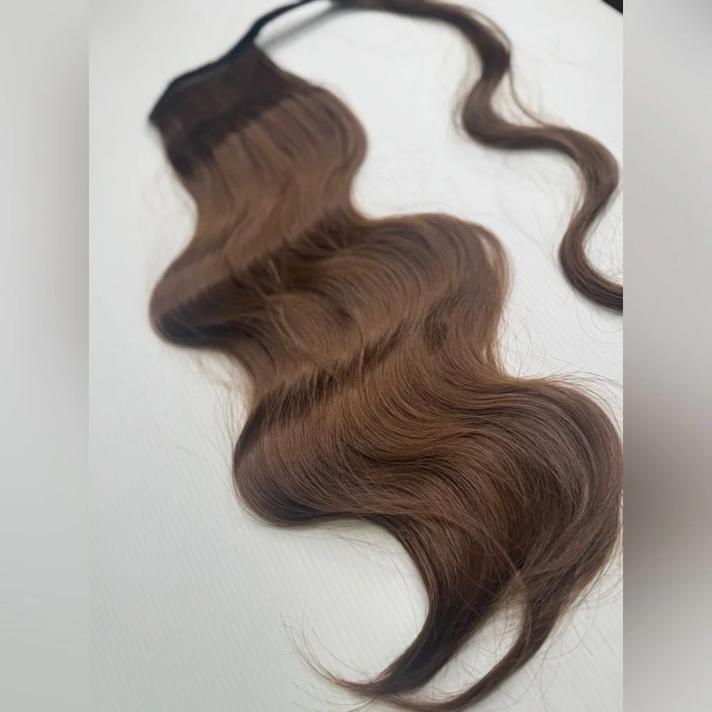18” Wavy Wrap-Around Ponytail Chestnut Brown Wavy Extension piece